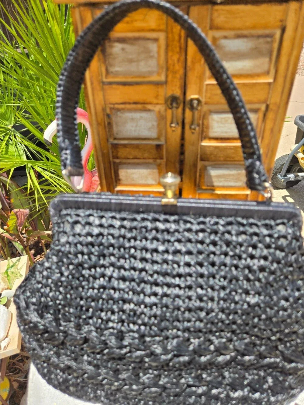 Vintage Dayne Taylor Black Raffia Bag